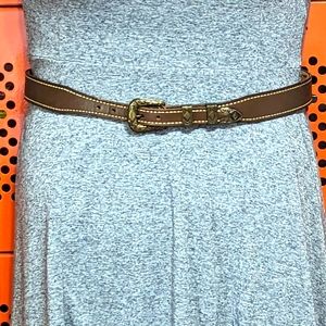 TexTan Brown Leather Belt With Antique Gold Tone Hardware Size 32